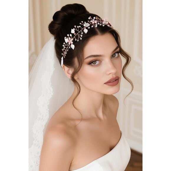 Flower Girl Headpiece Rose Gold Leaf Crystal Tiara for Weddings Proms